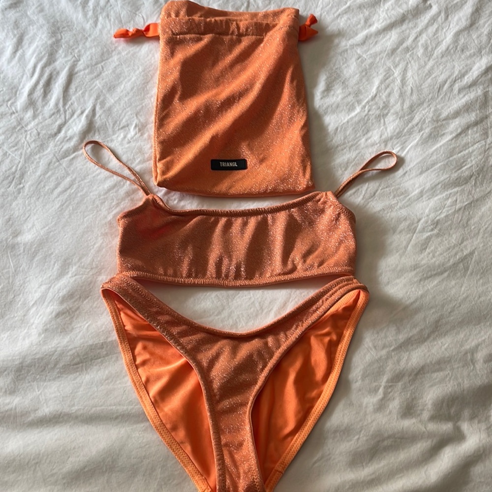 Two piece triangle bikini set with pouch